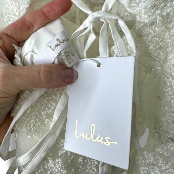 Lulus Bridal NWT Glorious Luxury White Sheer Tulle Embroidered Beaded Maxi Gown - Picture 9 of 10